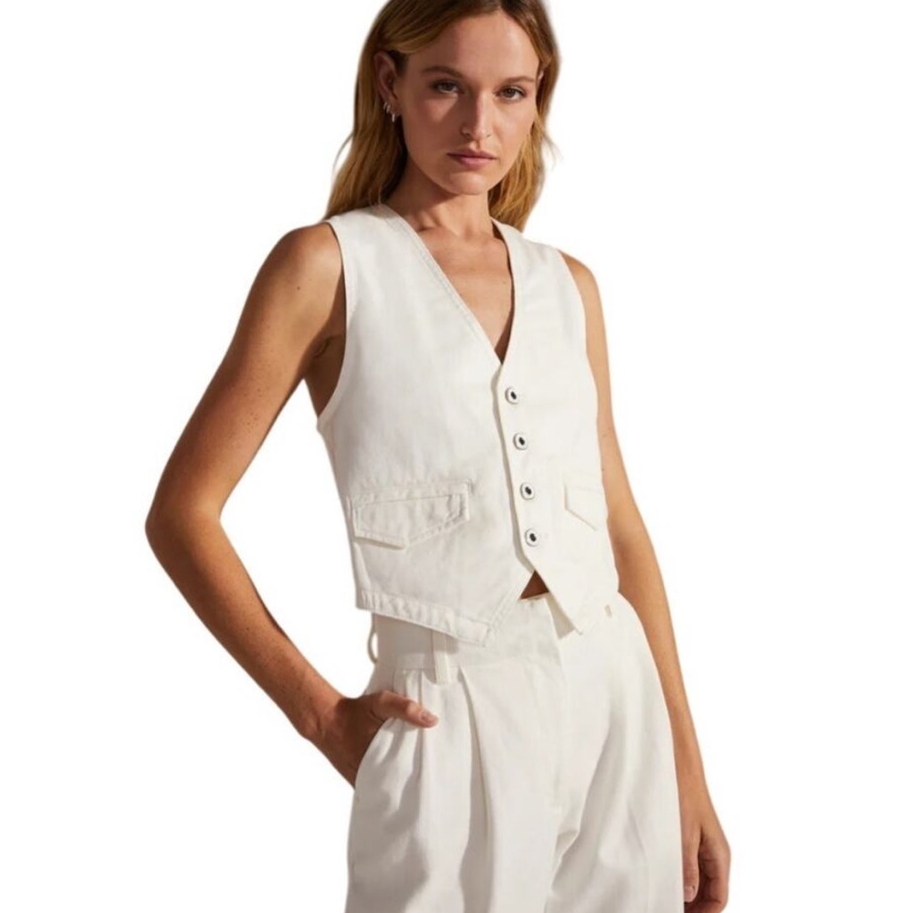 FAVORITE DAUGHTER The Poppy White Denim Western Vest NWOT oversized small